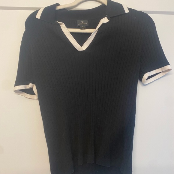 Worthington Black Short Sleeve Top with White Trim - Picture 2 of 4